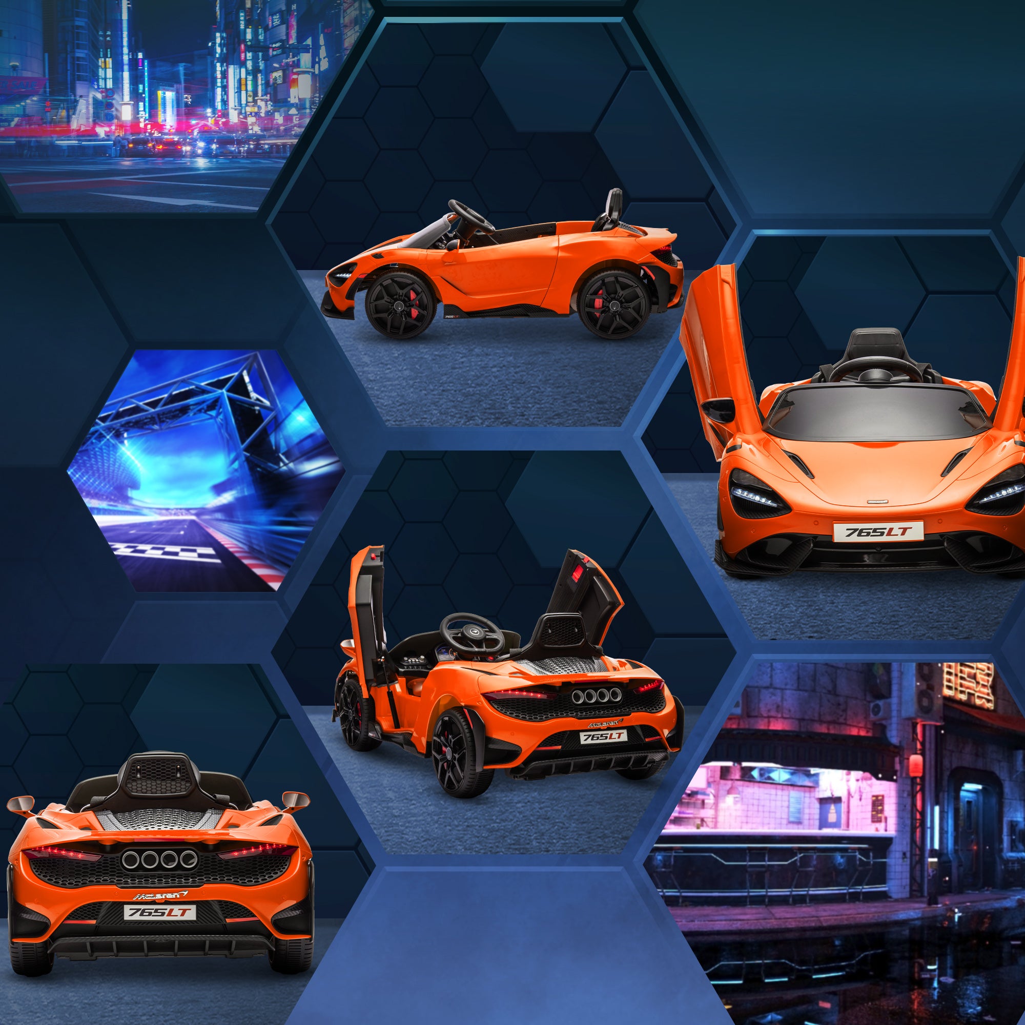 AIYAPLAY McLaren 765LT Licensed 12V Kids Electric Ride on Car with Butterfly Doors, Remote Control, Transport Wheels, Orange