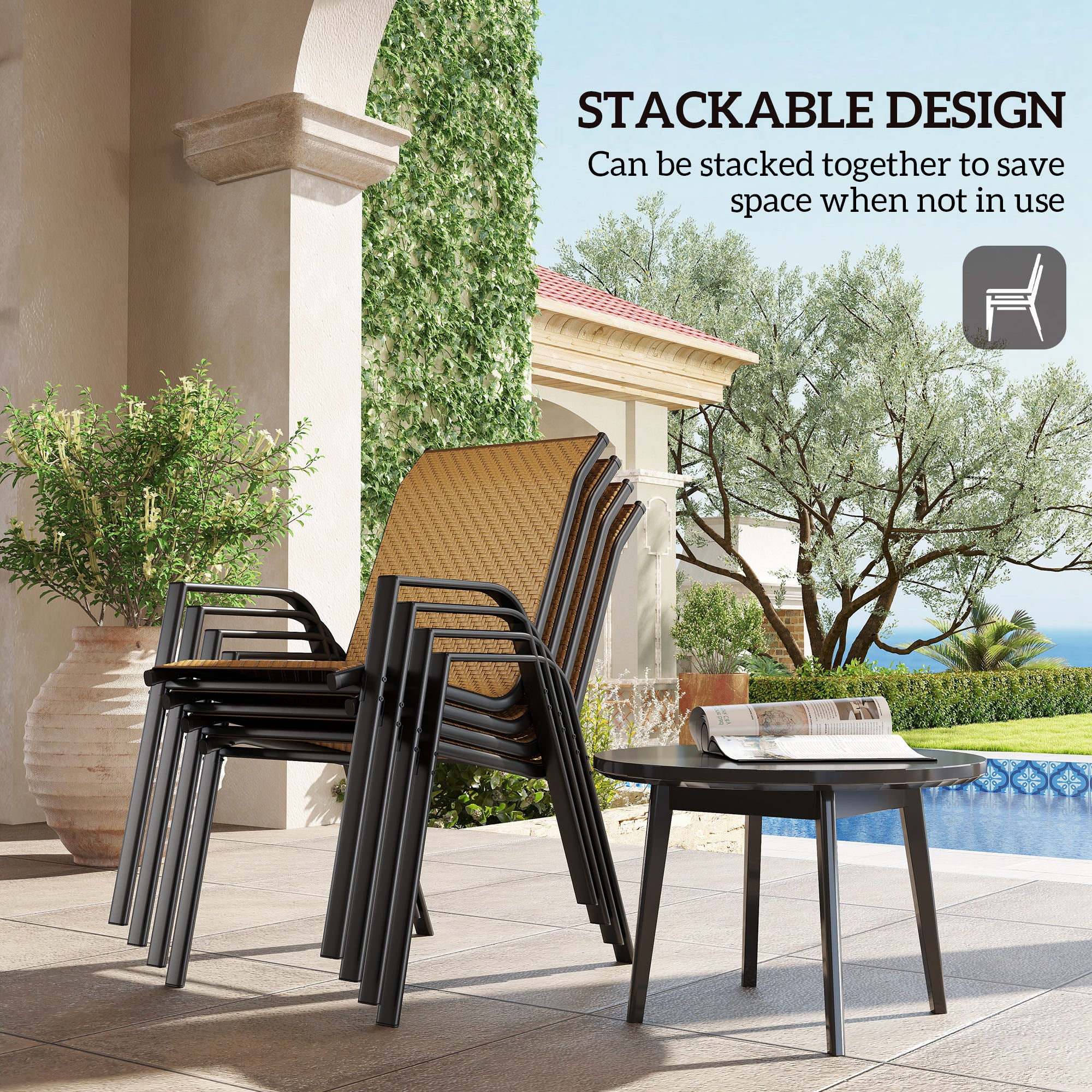 Four-Piece Stacking Rattan Garden Seat Set - Khaki