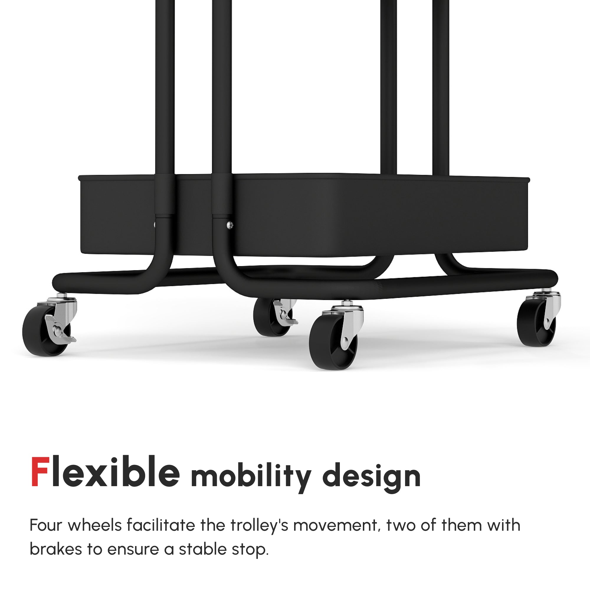 Three-Tier Home Trolley, with Handle and Wheels - Black