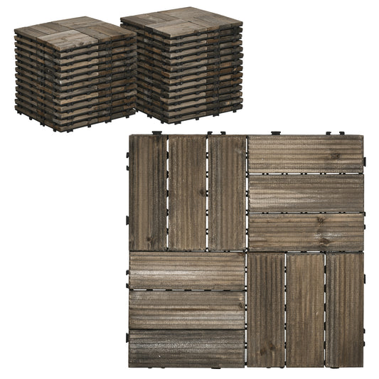 27 Pcs Wooden Interlocking Decking Tiles, Outdoor Flooring Tiles for Patio, Balcony, Terrace, Hot Tub, 30 x 30 cm per Piece, 2.5㎡ per Pack, Charcoal Grey