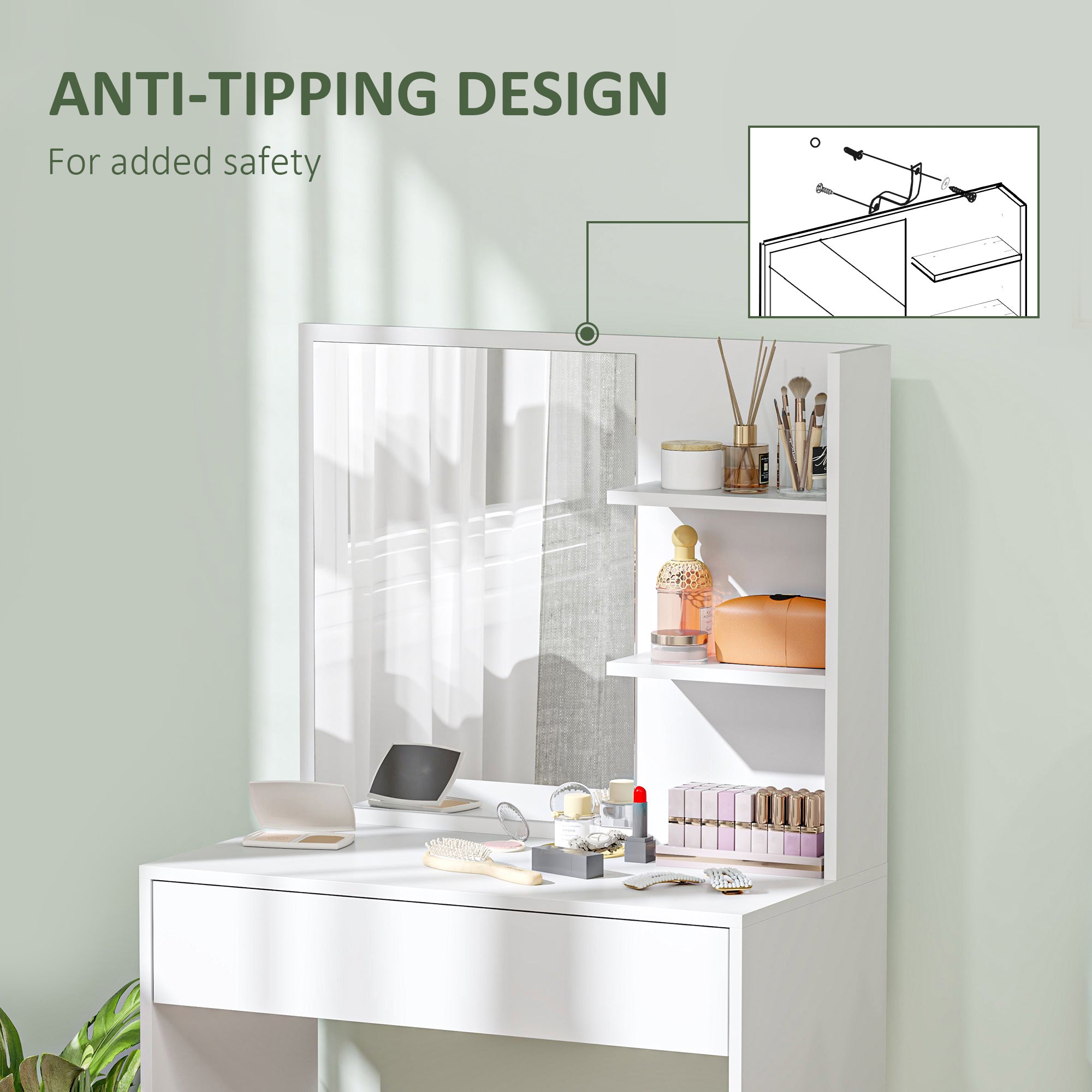 Fynco - Dressing Table with Mirror and Storage - White