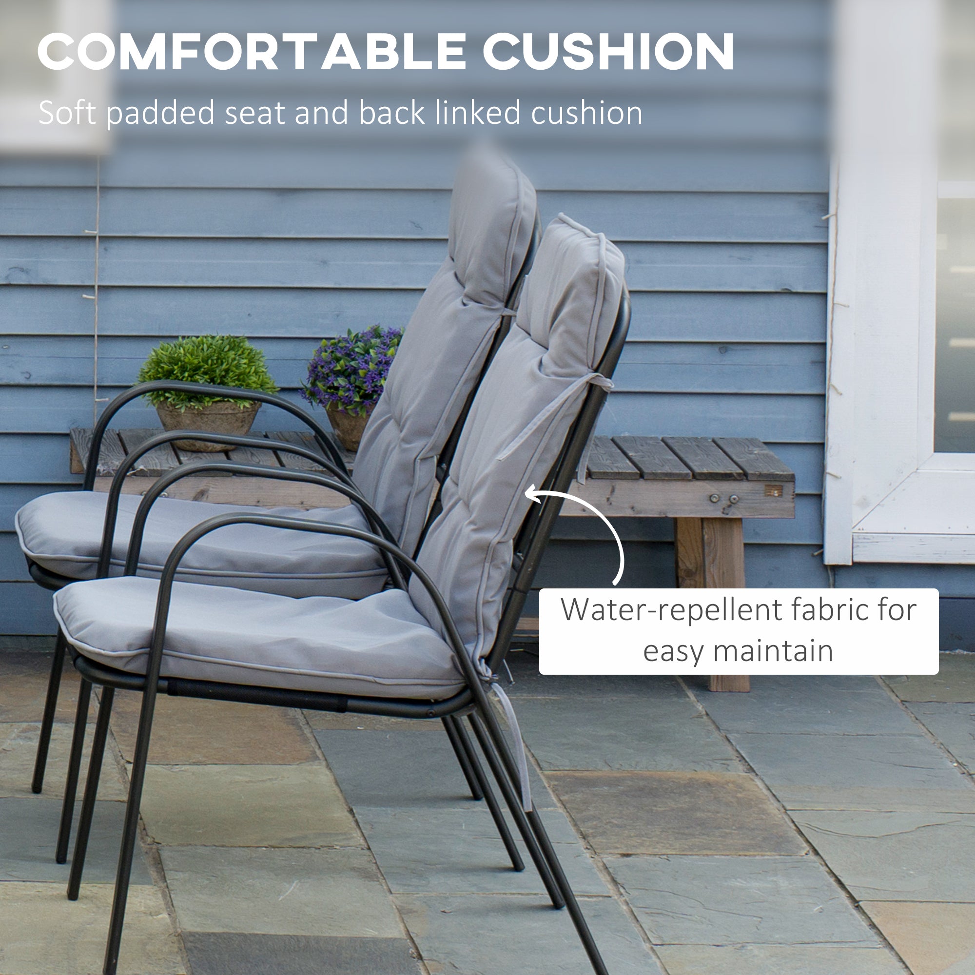 Seven-Piece Garden Dining Set with Cushions - Grey