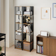 Fynco - 5-Tier Bookshelf with Steel Frame - Rustic Brown