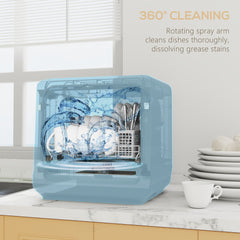 Fynco - Table Top Dishwasher with Built-in 6L Water Tank, Mini Countertop Dishwasher with 6 Programs, 4 Place Settings, Black