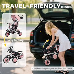AIYAPLAY 6 in 1 Foldable Kids Trike with Adjustable Parent Handle & Canopy for Ages 1-5, Pink
