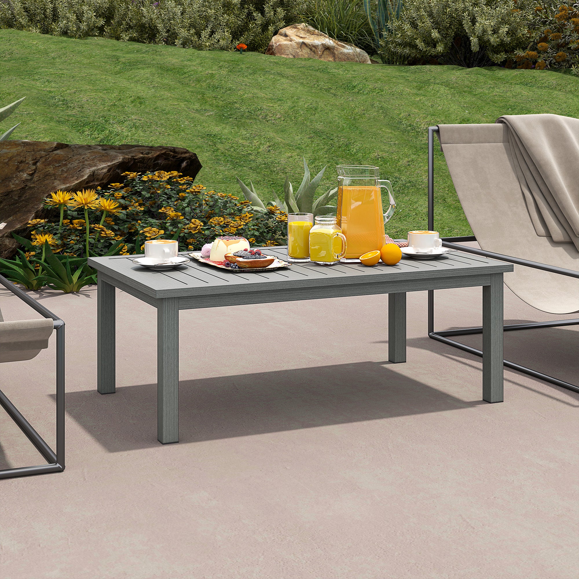 100cm x 60cm Aluminium Outdoor Coffee Table - Grey