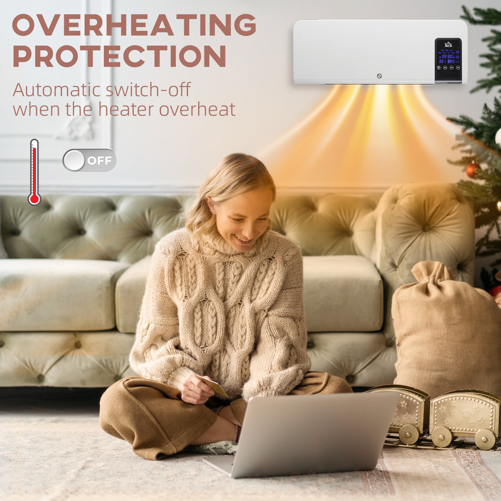 Fynco - 2000W Wall-Mounted Heater, 18-45°C Temperature, White