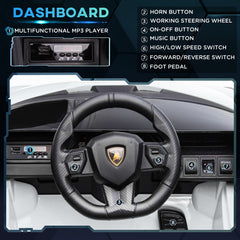 Lamborghini Sian Licensed 12V Kids Electric Ride On Car 2 Motors Toy Car with Remote Control Music Lights MP3 for 3-5 Years White