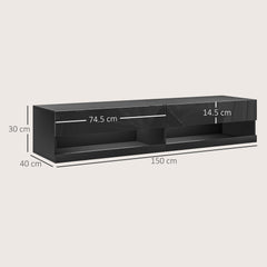 Floating TV Unit, Wall Mounted TV Cabinet for TVs up to 65", High Gloss Media Wall Unit with LED Lights, Storage Shelves for Living Entertainment Room, Black