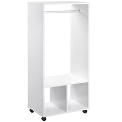 Open Wardrobe on Wheels, Bedroom Wardrobe with Clothes Hanging Rail, 2 Storage Shelves, Mobile Garment Rack for Cloakroom, Hallway, White