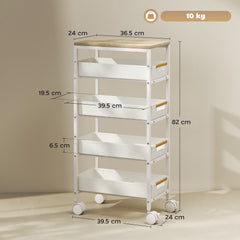 5-Tier Storage Trolley on Wheels - White