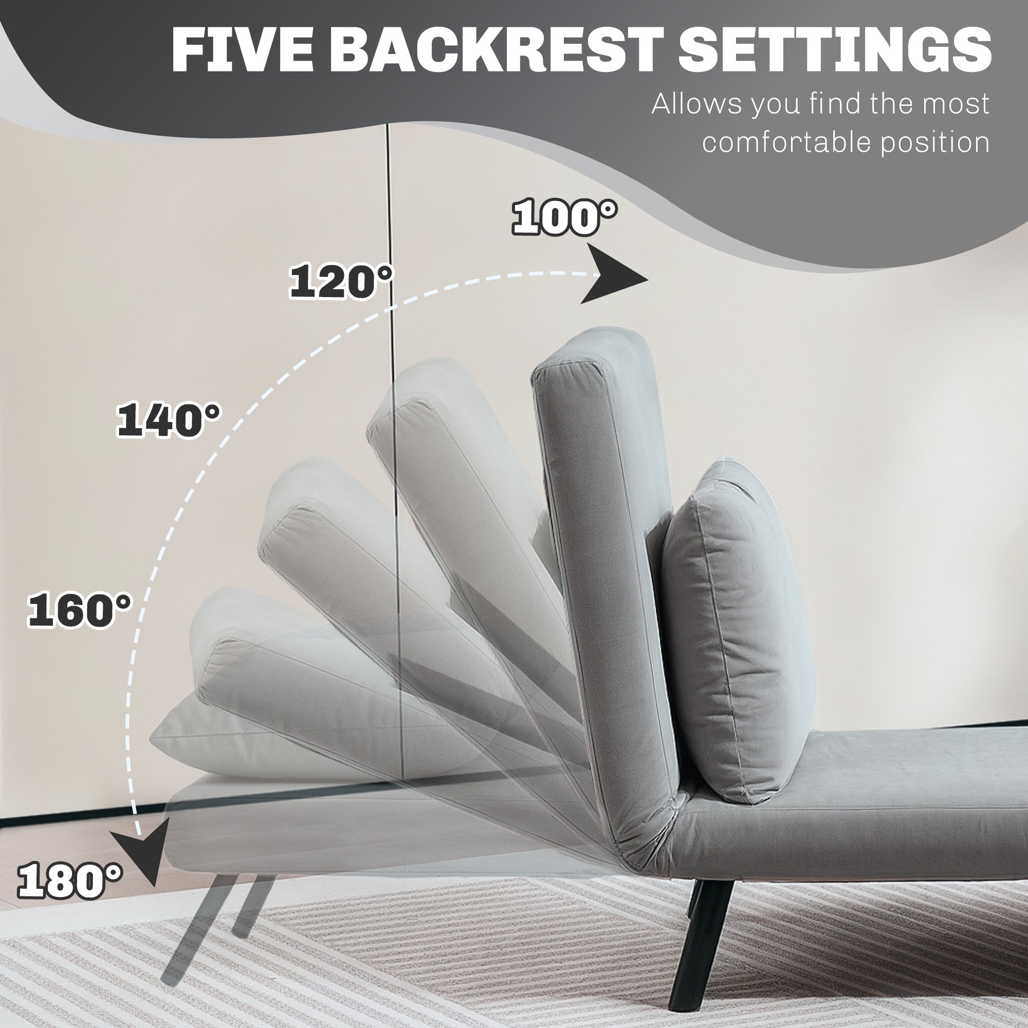 4-in-1 Velvet-Feel Single Chair Bed, with Pillow - Light Grey