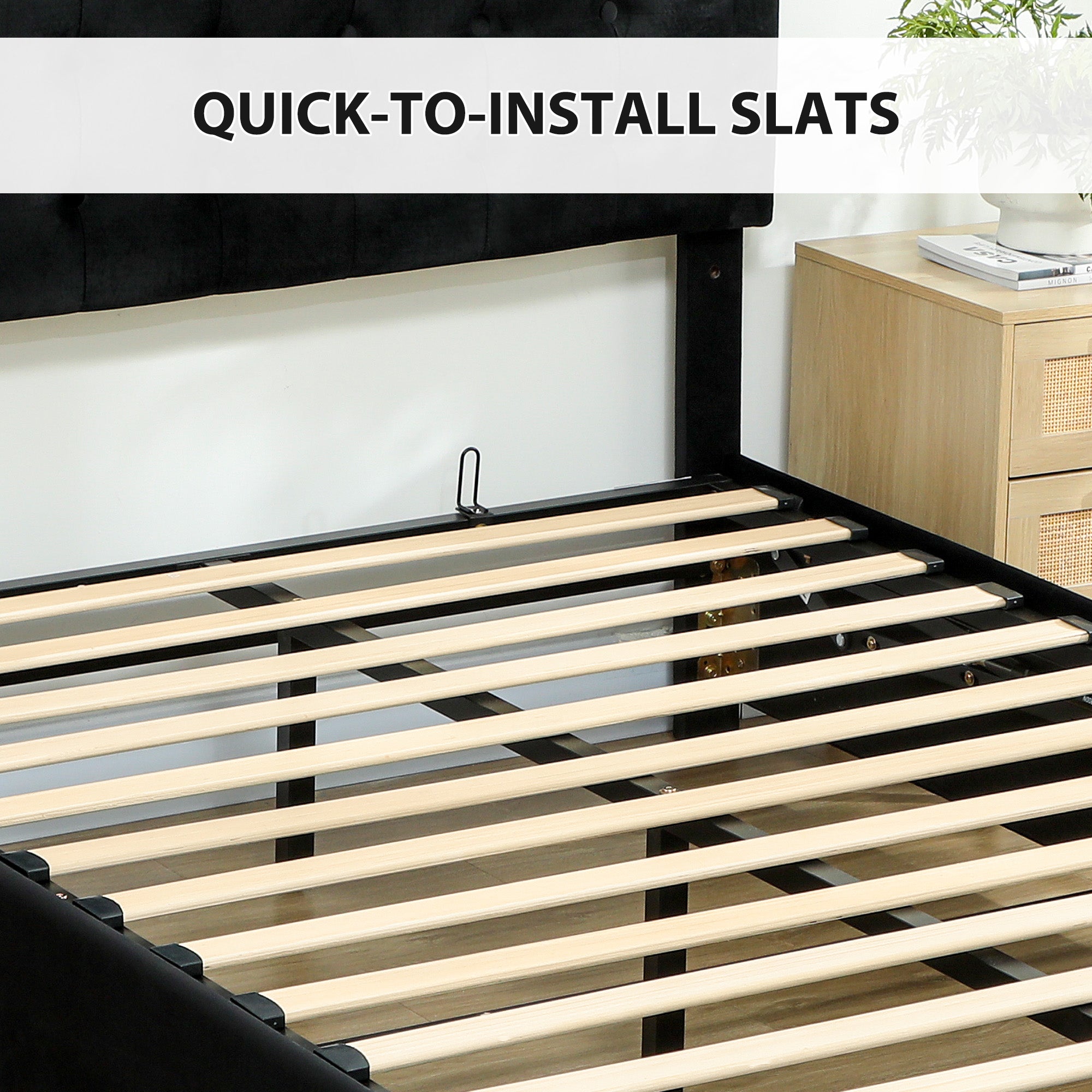 Fynco - Double Ottoman Bed Frame, with Front Drawer - Black