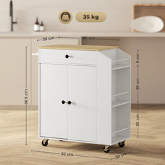 Fynco - Rolling Kitchen Island with 3-Tier Spice Rack, Kitchen Storage Cart with Drawer and Towel Rack, White
