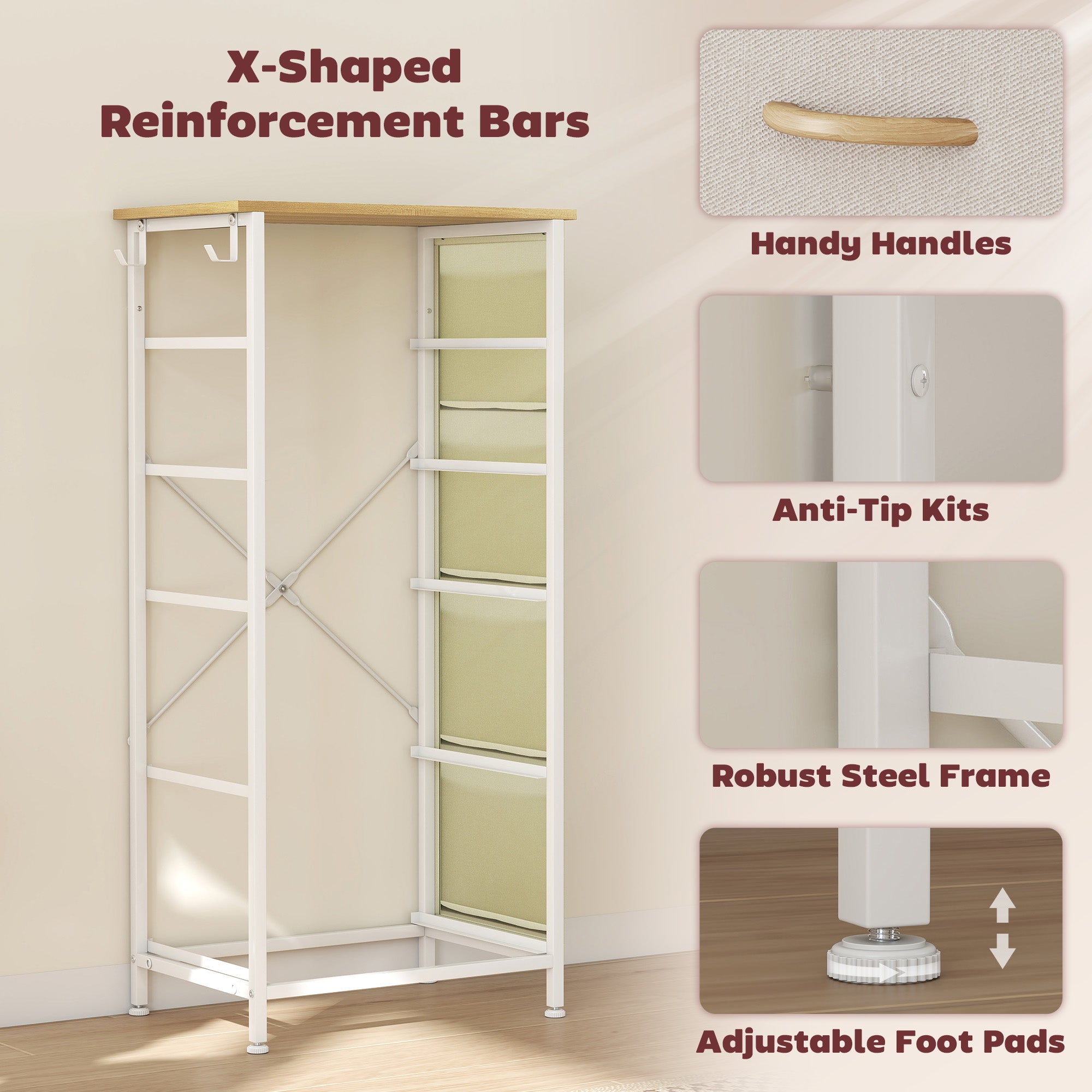 Chest of Five Fabric Drawers - Beige