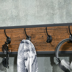 Clothes Rail, Metal Clothes Rack with Shoe Rack, 5 Tier Storage Shelves, 5 Side Hooks, Coat Stand for Bedroom, Living Room, Hallway, Rustic Brown and Black