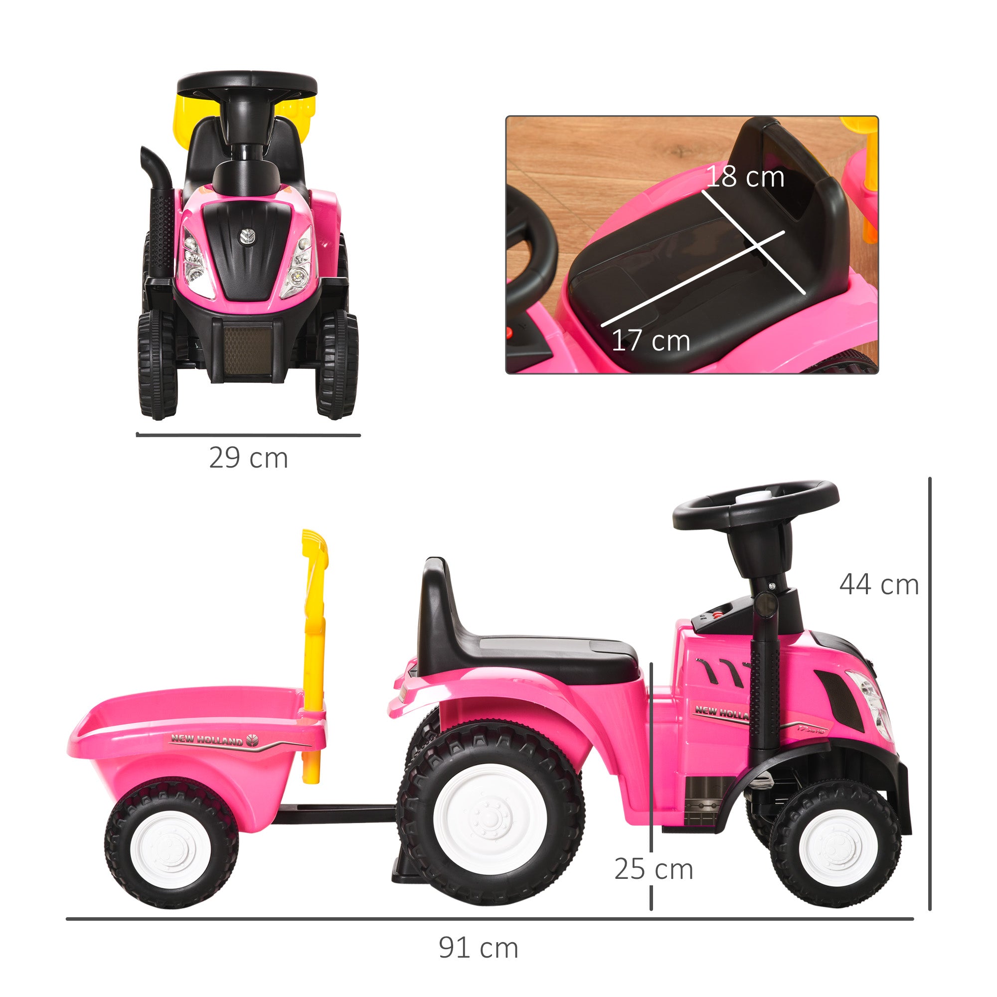 Ride-On Tractor, Toddler Walker, Foot-to-Floor Slide, for Ages 1-3 Years - Pink