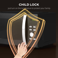 23L 800W Microwave Oven, Digital Solo Microwave with 5 Power Levels, Automatic Defrost, 8 Auto Cook Menus, 60 Minutes Timer, Clock, Easy Clean, Small Black Microwave