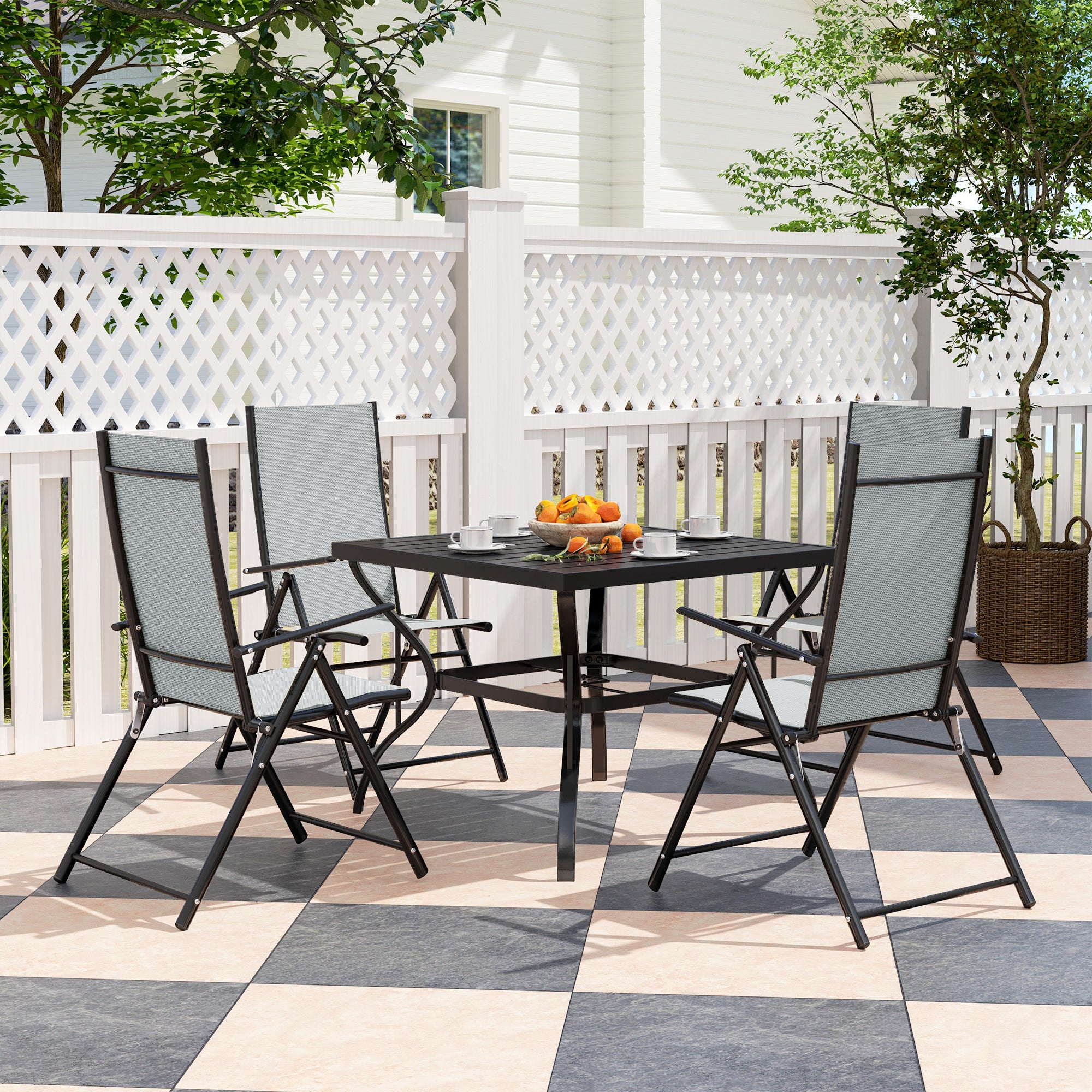 Five-Piece Steel Frame Patio Set - Grey/Black