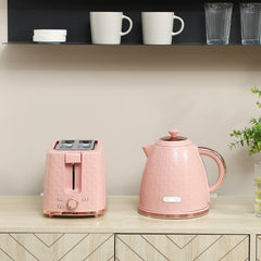 1.7L 3000W Fast Boil Kettle & 2 Slice Toaster Set, Kettle and Toaster Set with Auto Shut Off, Browning Controls, Light Pink