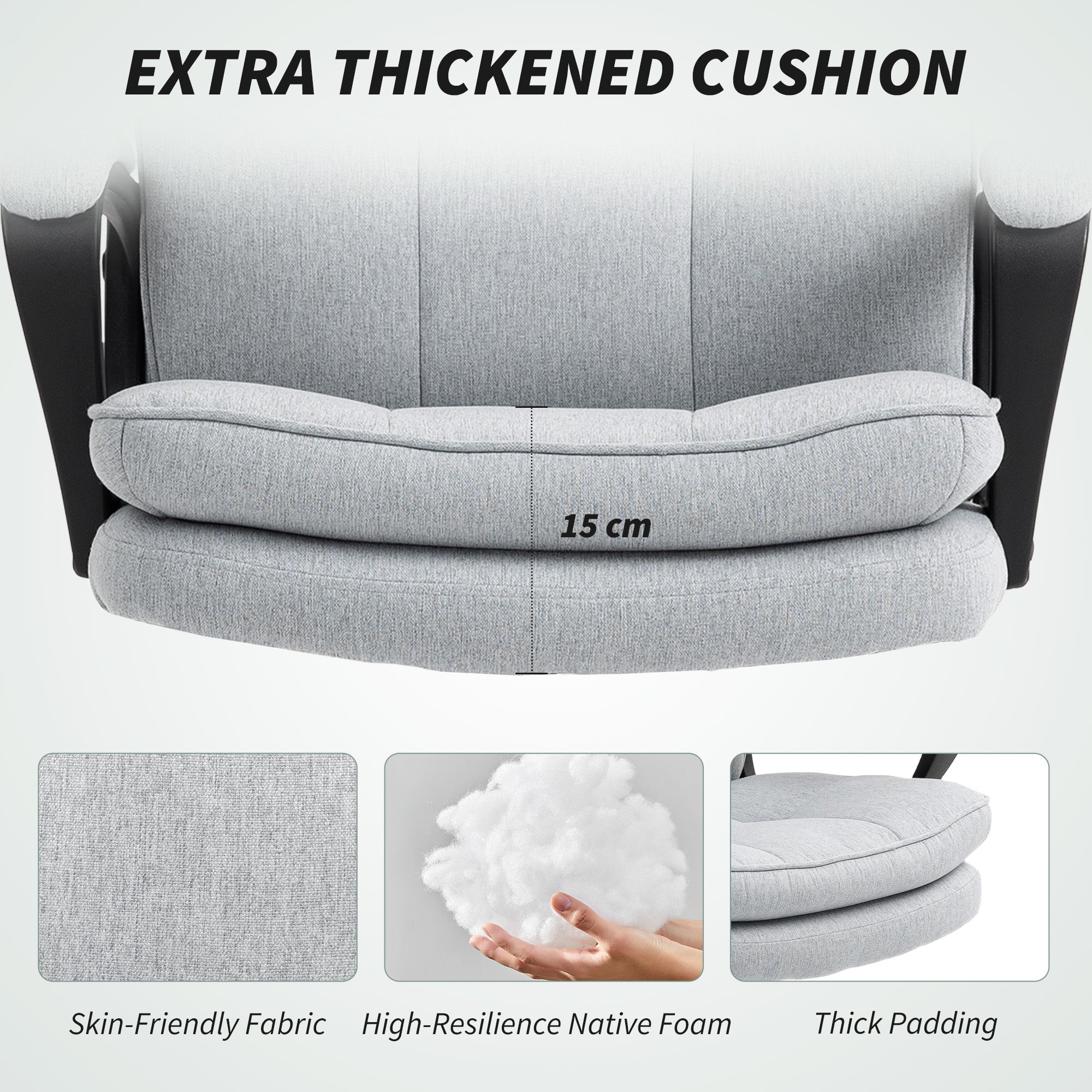 Fynco - Double Padded Linen-Look Office Chair - Light Grey