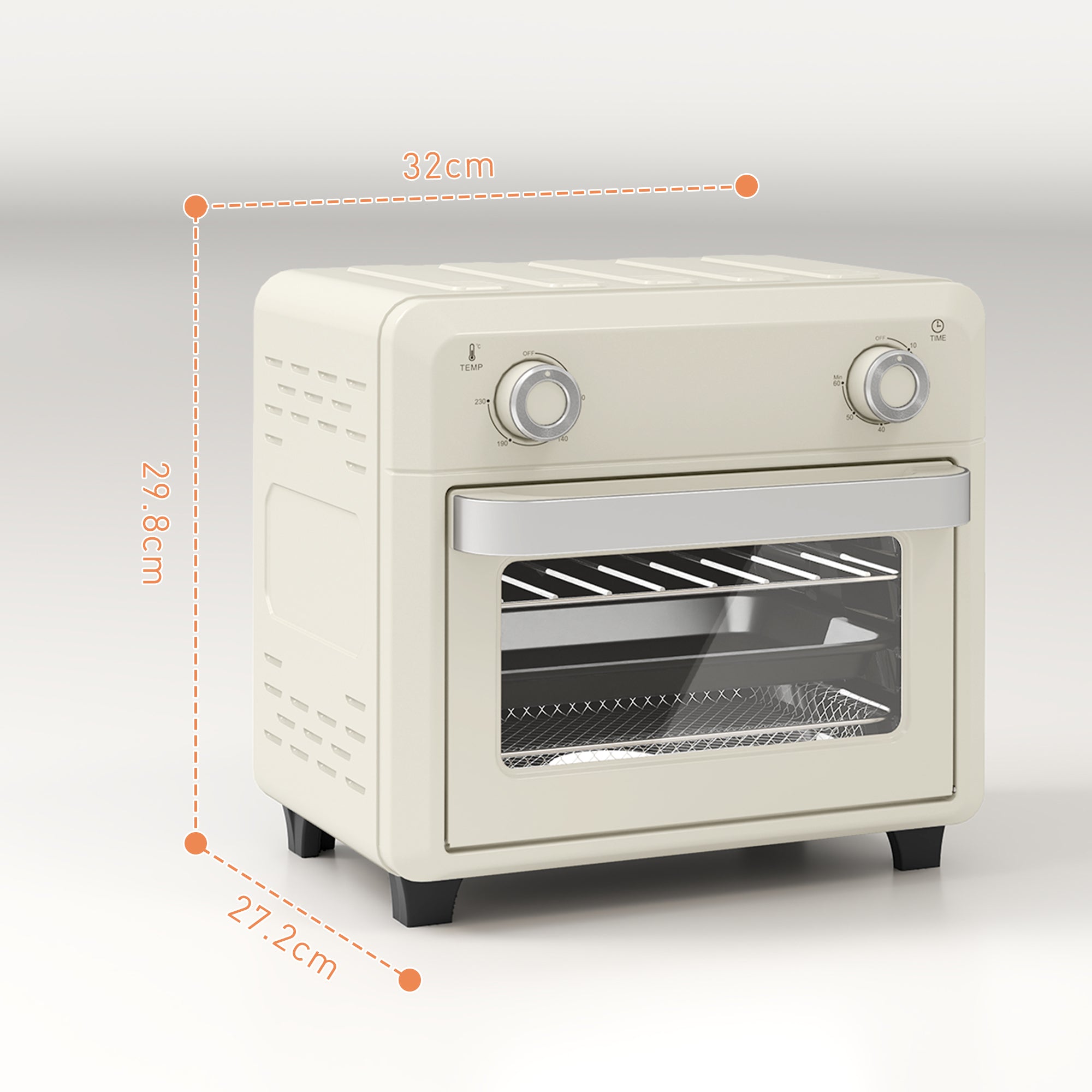10L Air Fryer Oven, Mini Oven, Oil Free Cooking, Grill, Roast, Bake, with Adjustable Temperature, Timer, Dishwasher Safe, 1000W, Cream White