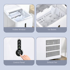 Ice Maker Machine, 1.5L Countertop Ice Cube Maker with Self-Cleaning, 9 Cubes Ready in 8 Mins, 12kg in 24 Hrs, No Plumbing with Basket, White