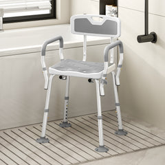 Fynco - EVA Padded Shower Chair for the Elderly and Disabled, Height Adjustable Shower Stool with Back and Arms, 4 Suction Foot Pads, Light Grey