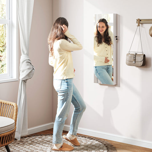 108 x 37cm Lockable Jewellery Cabinet, with LED Lights - White Surface and Pink Lining