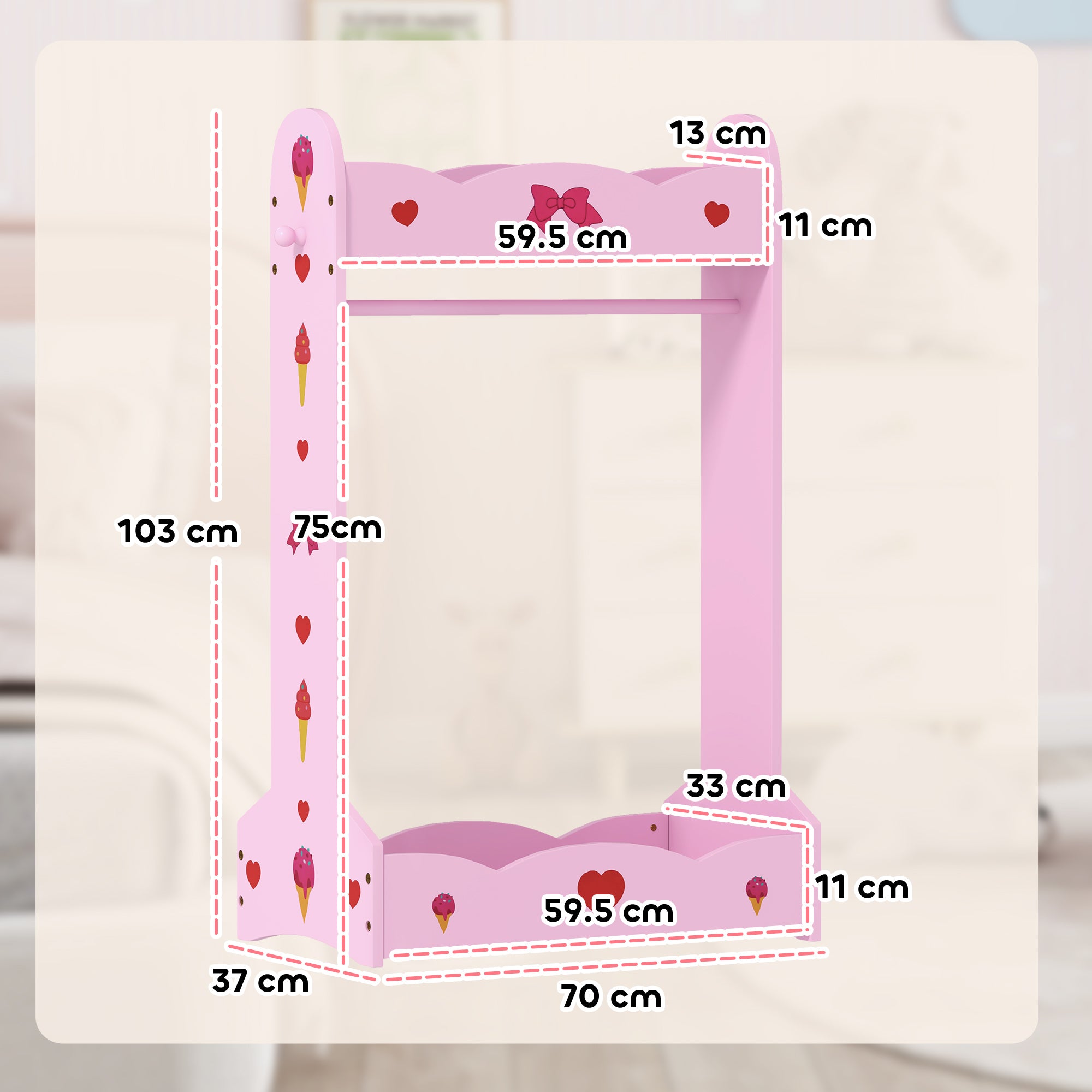 AIYAPLAY Kids Clothes Rail with Two Shelves, for 3-8 Years, Pink