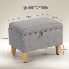 Fynco - 16L Linen Storage Ottoman Padded Footstool with Rubberwood Legs for Storage Box, Bed End, Shoe Bench, Seating, Light Grey