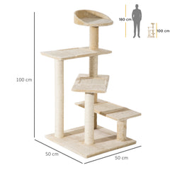 100 cm Cat Tree for Indoor Cats Kitten Scratch Scratching Post Climbing Tower Activity Centre Beige