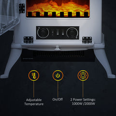Fynco - 1kW-2kW Vintage Electric Fireplace Heater - White