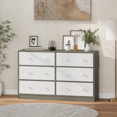 Chest of Drawers, Dresser with 6 Fabric Drawers - White and Grey