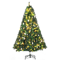 1.8m 6ft Pre-Lit Artificial Christmas Tree 200 LED Xmas Tree Holiday Décor with Decorative Balls Ornament Metal Stand