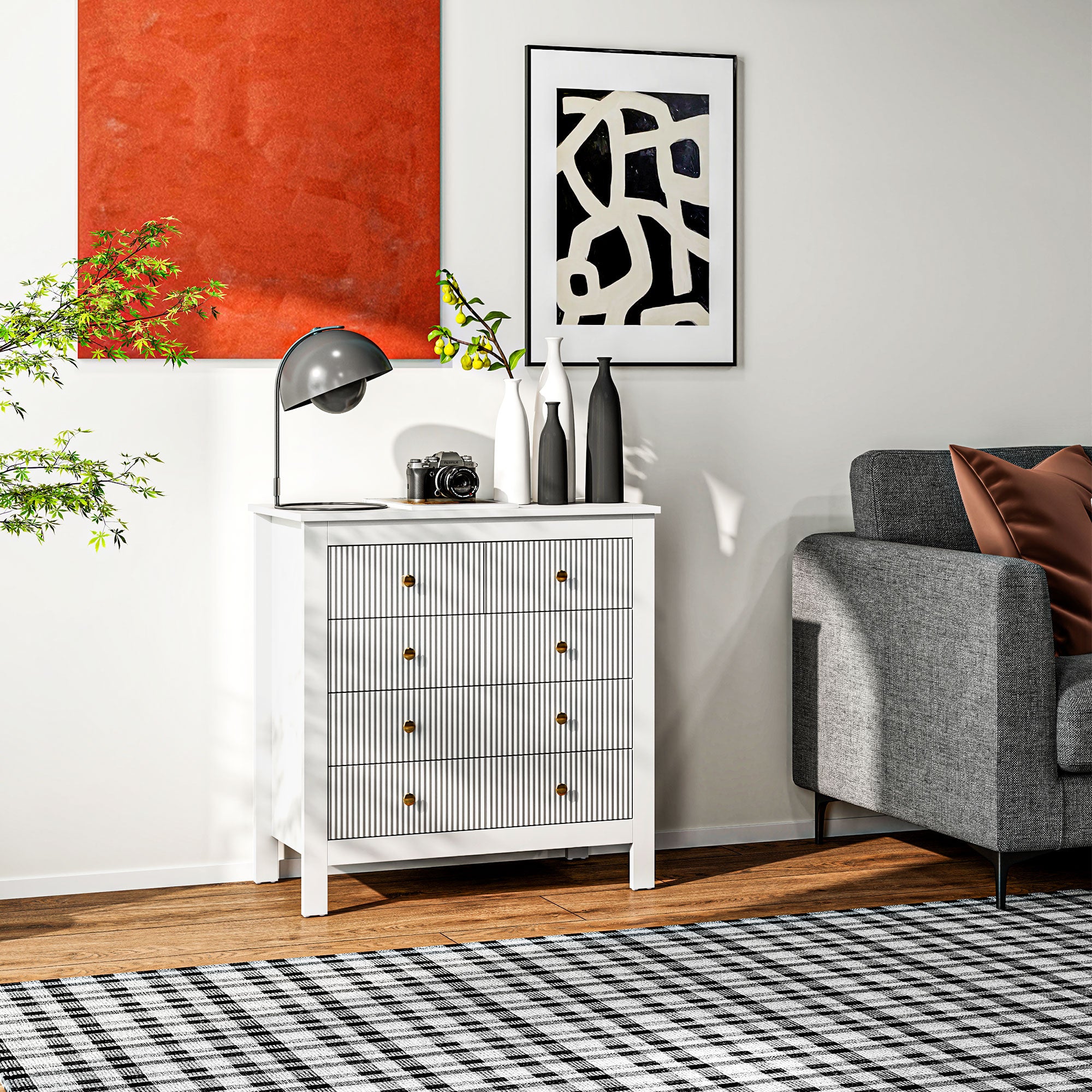 Elegant Chest of Five Drawers - White