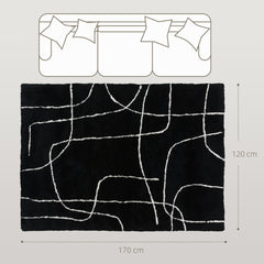 Fynco - Modern Fluffy Area Rug, Geometric Pattern Washable Rug, Soft High Pile Floor Carpet for Living Room, Bedroom, Dining Room, Home Office, 170 x 120 cm, Black