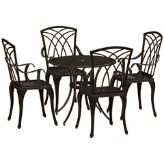 5 Pieces Garden Dining Set for 4, Cast Aluminium Outdoor Dining Set with 4 Armchairs and Round Dining Table with Parasol Hole, Garden Furniture Set, Bronze Tone