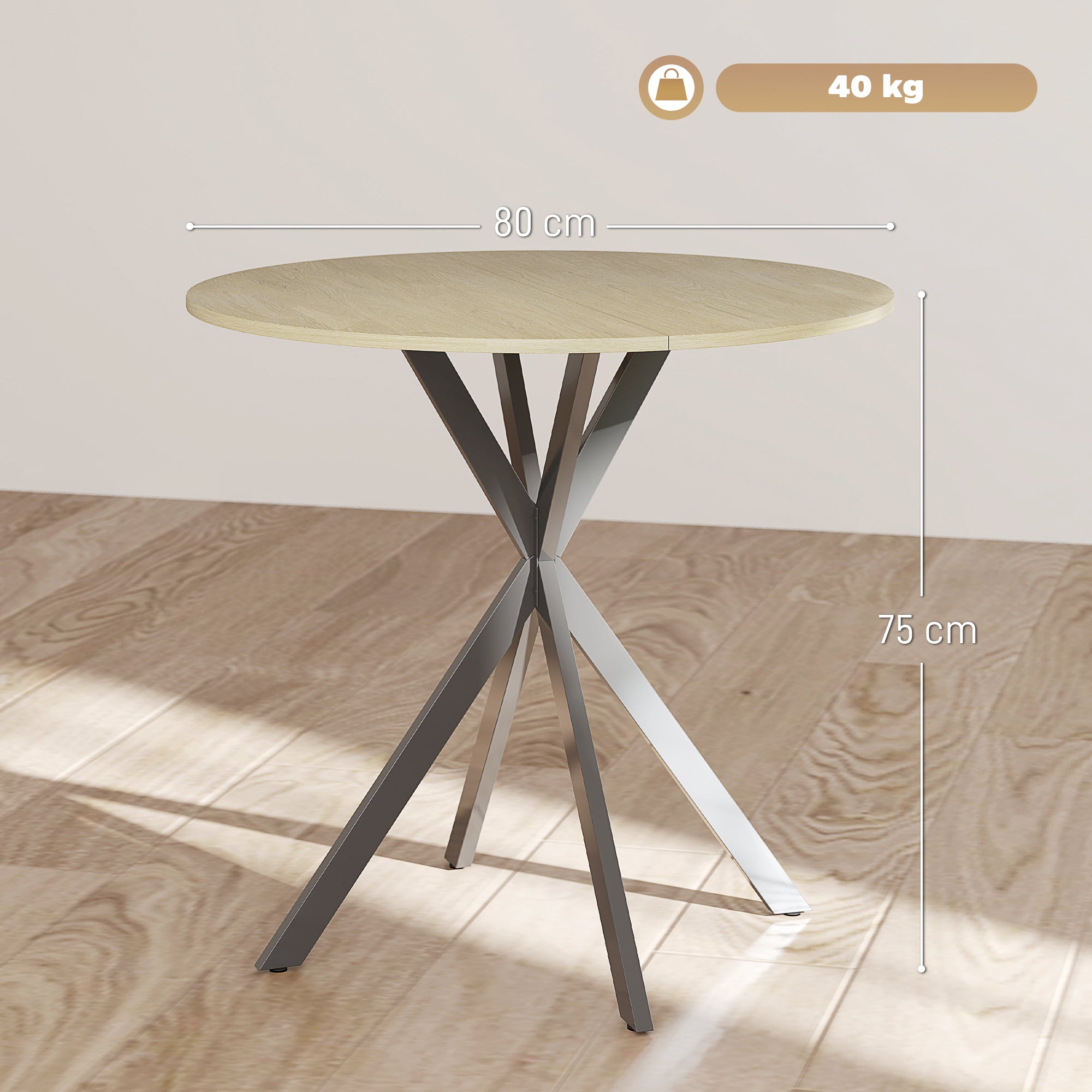 80cm Industrial Round Dining Table - White Oak