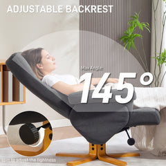 Fynco - Linen-Look Recliner, with Storage Ottoman - Grey