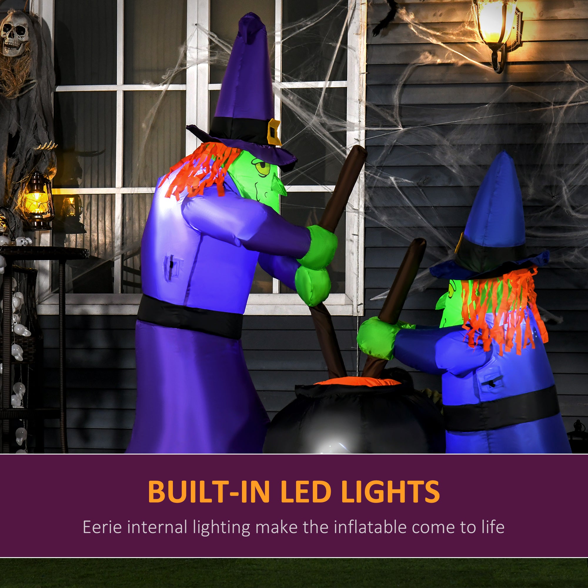 1.8m Inflatable Halloween Lawn Decoration with LED Witches Around A Black Cauldron Outdoor Air Blown Holiday Décor