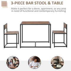 Dining Table and Chairs Set 2, Dining Room Sets, Rectangular Space Saving Table and 2 Chairs for Compact Kitchens, Steel Frame, Natural