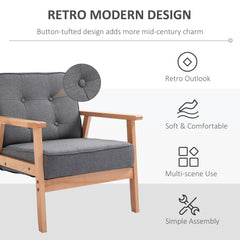 Armchair, Linen Fabric Accent Chair, Occasional Chair with Beech Wood Frame for Living Room, Reception, Bedroom, Balcony, Set of 2, Grey and Natural
