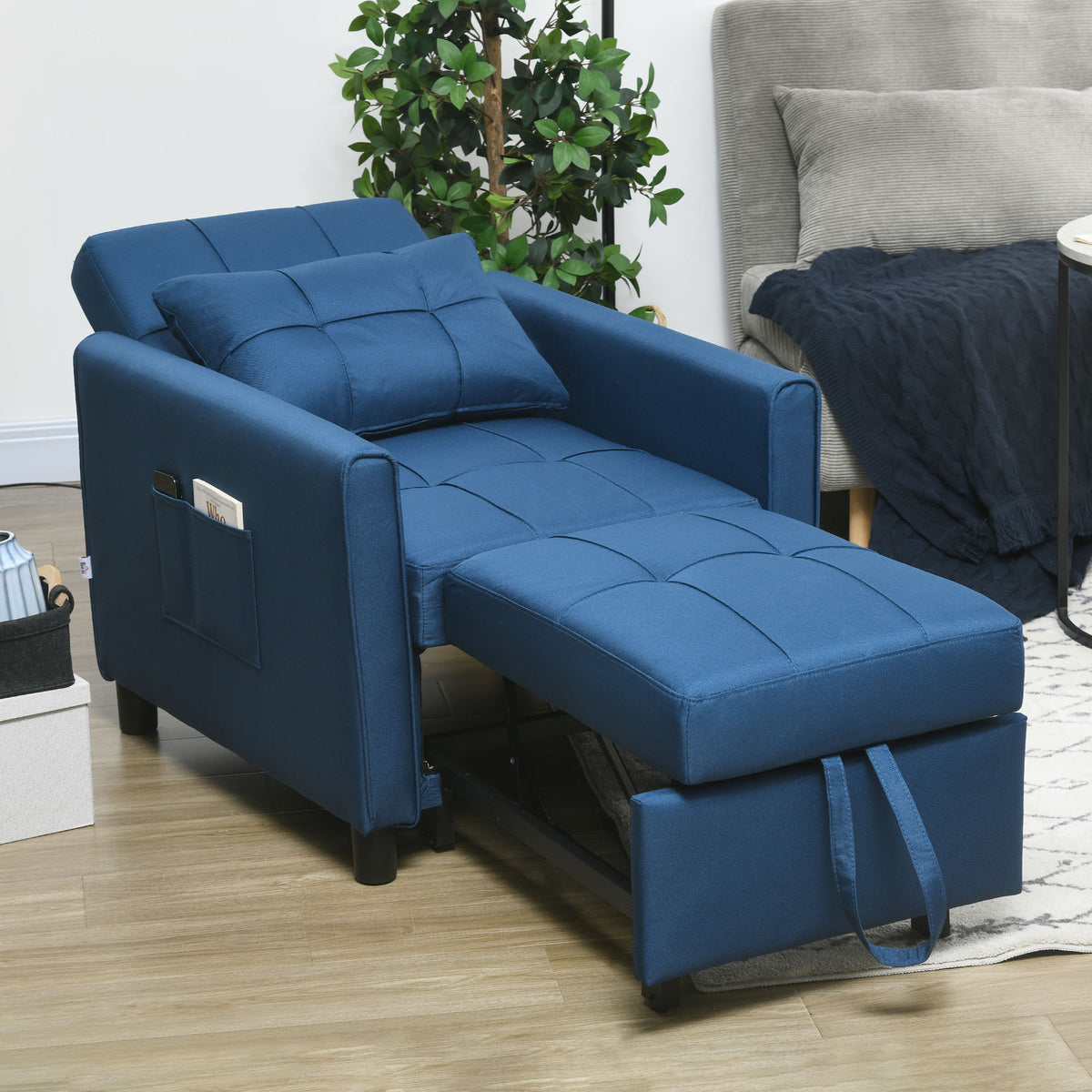 Linen-Look Single Chair Bed - Blue