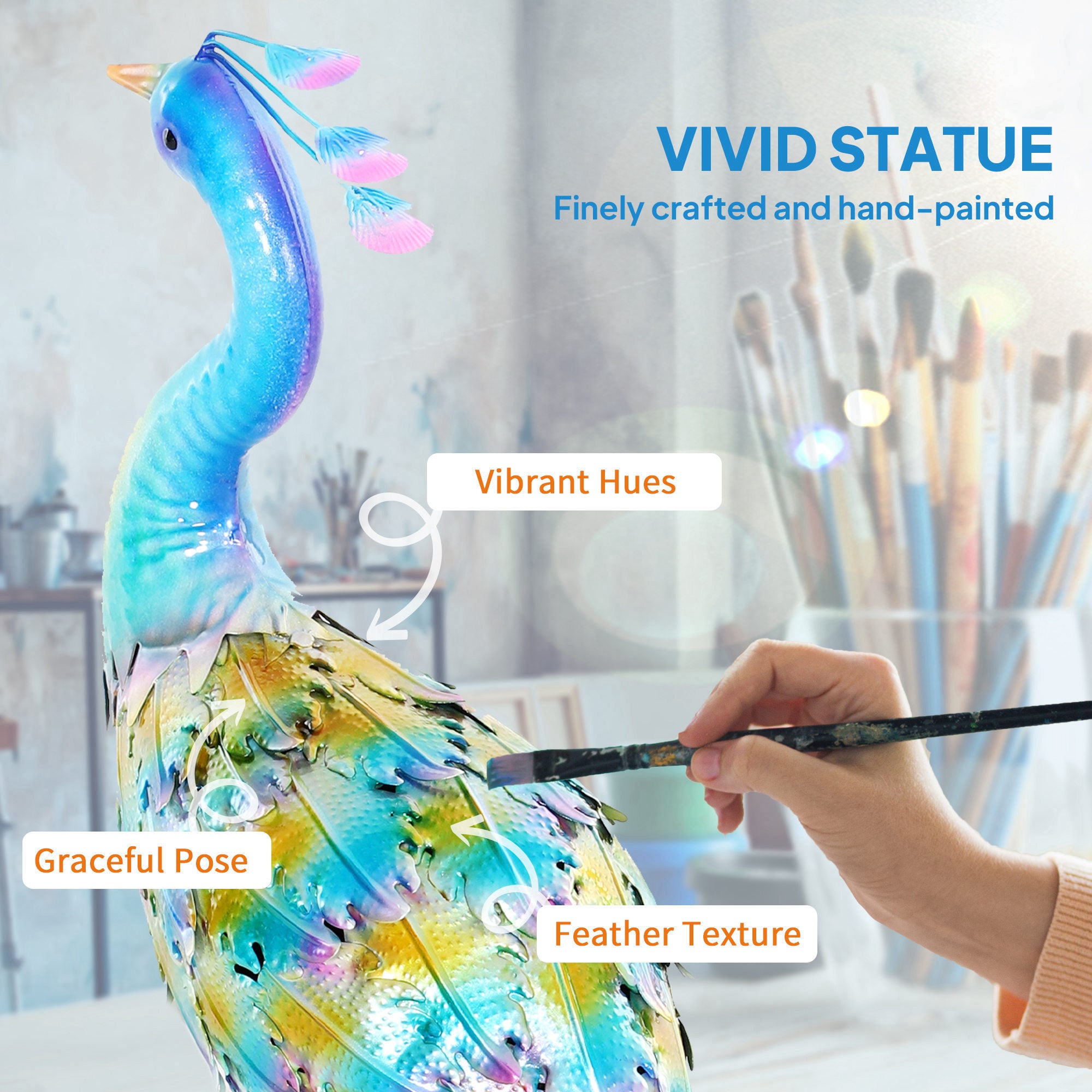 Peacock Garden Statue, Standing Garden Ornament, Metal Garden Gift with Stakes for Patio Pond Landscape Decoration, Multi-Colour