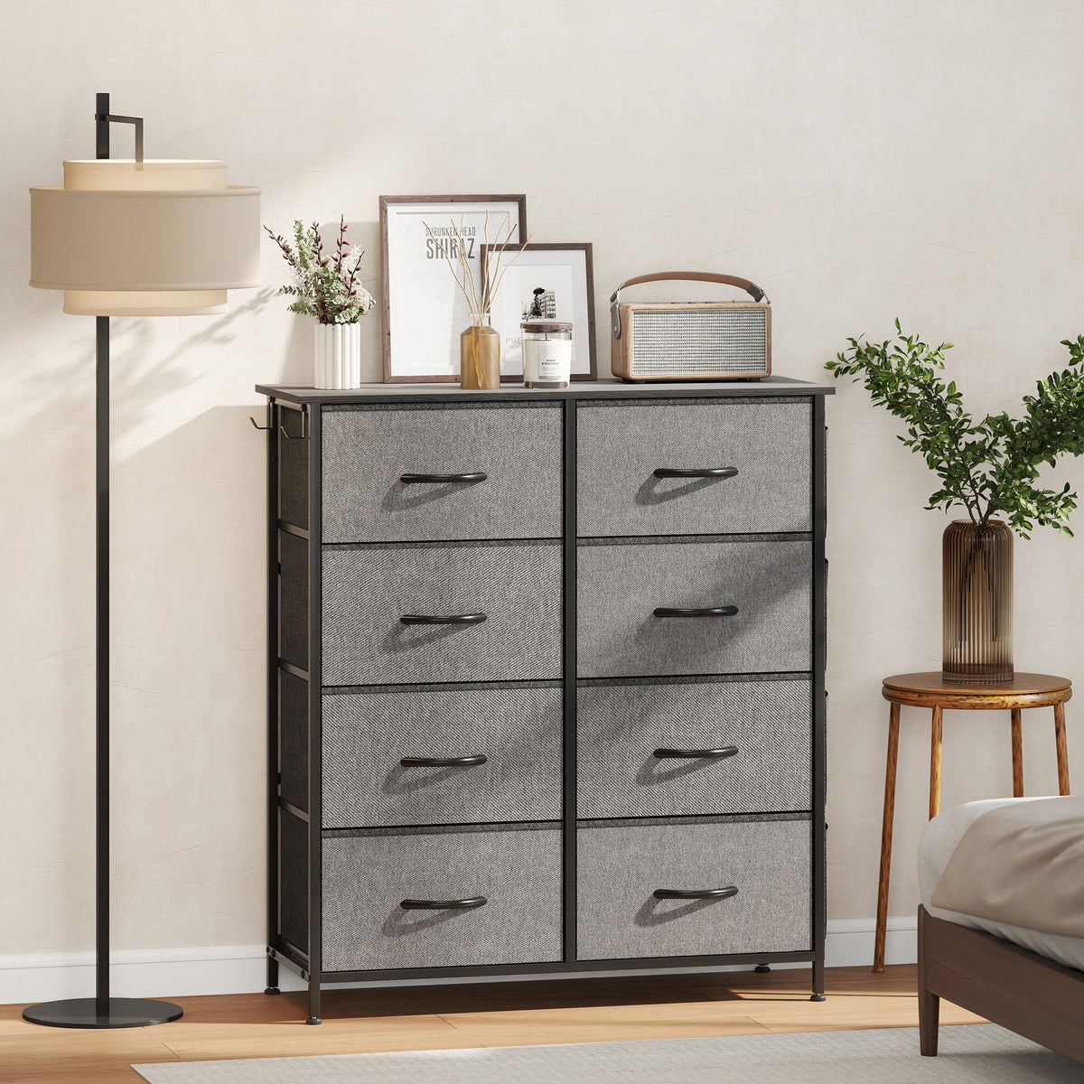 Chest of Eight Fabric Drawers - Charcoal Grey
