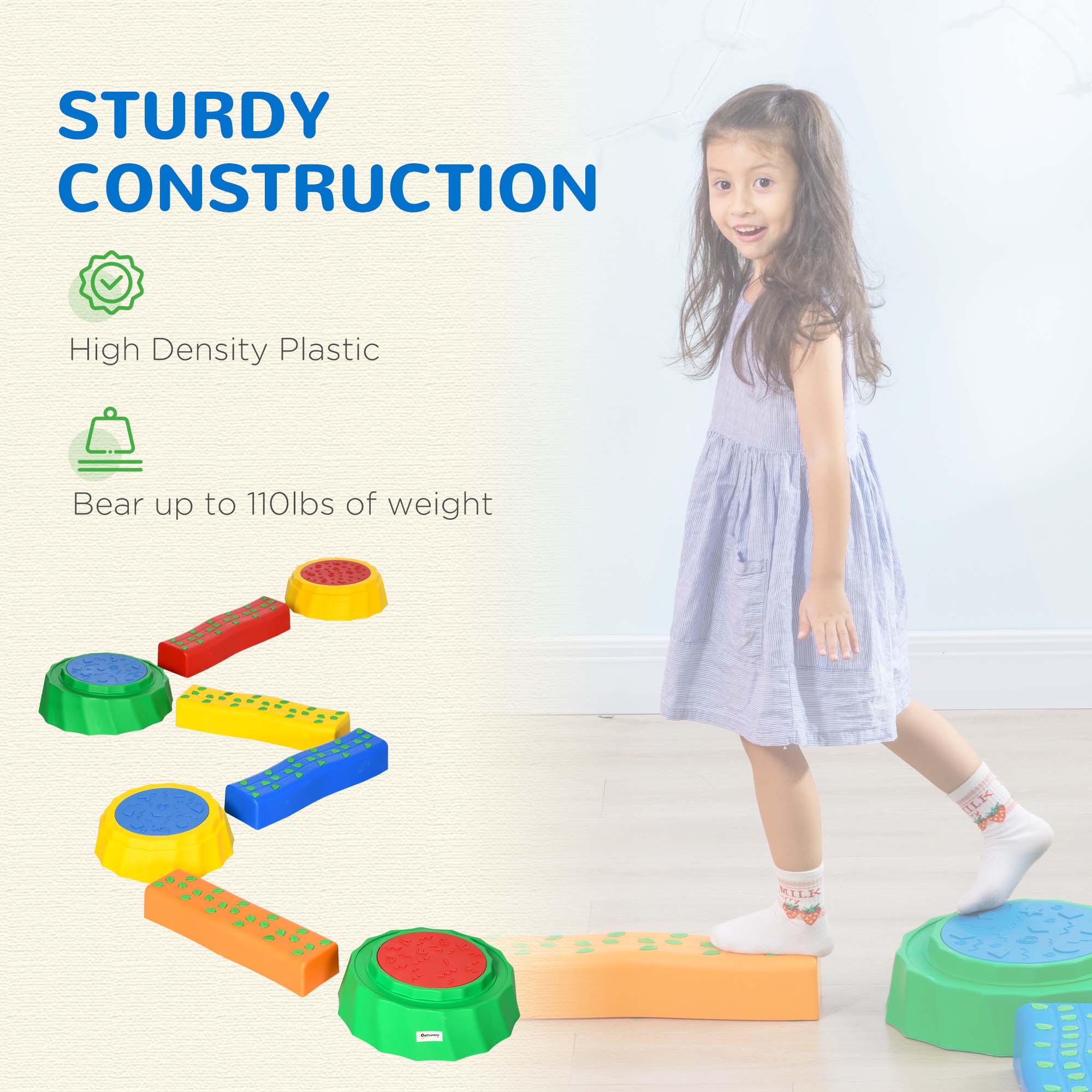 Eight-Piece Kids Stepping Stones, with Non-Slip Surface & Bottom, for Toddlers - Multicoloured