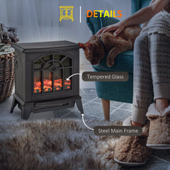 Fynco - 1000W/2000W Freestanding Electrical Fireplace Indoor Heater Stove Log Wood LED Burning Effect Flame with Thermostat Control Black
