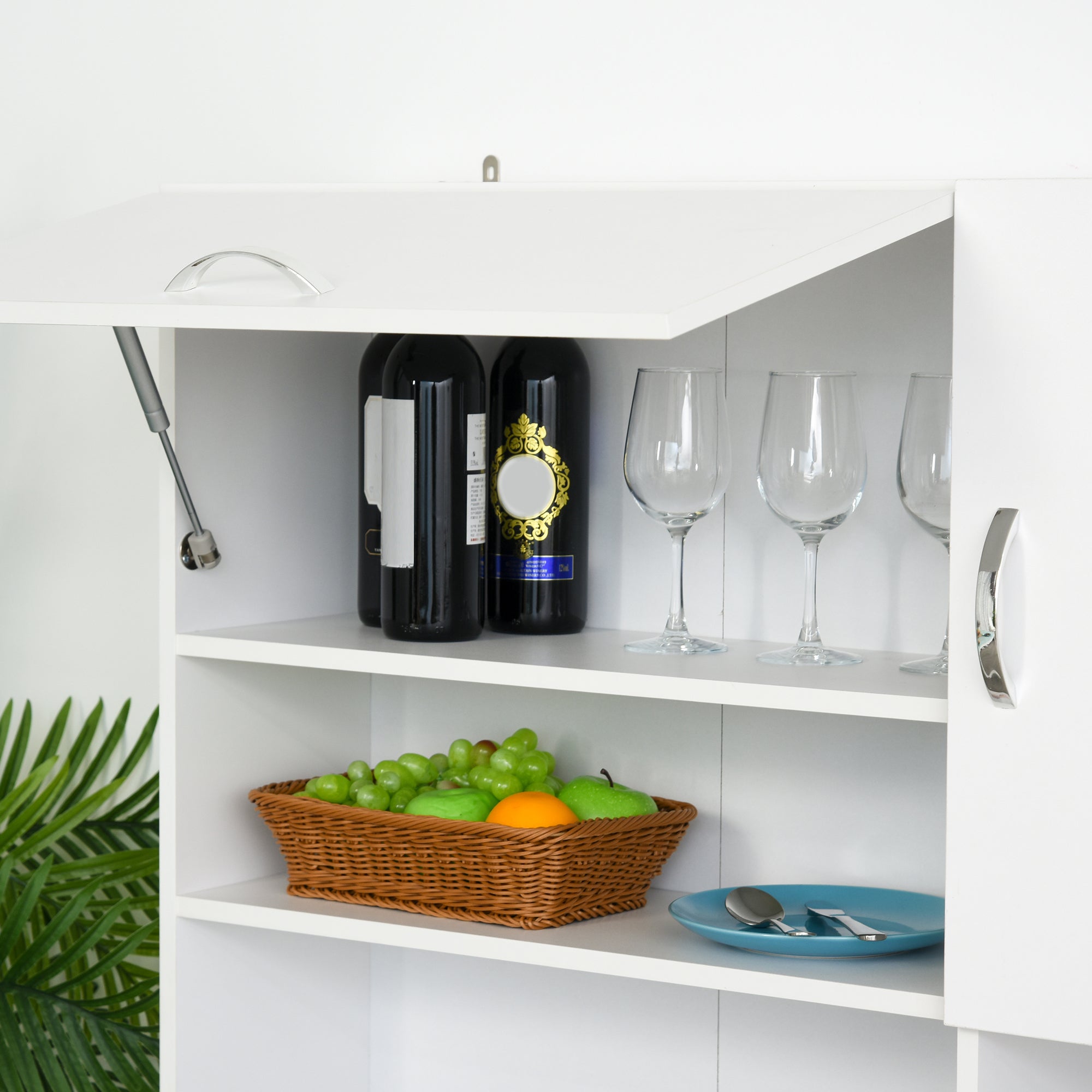 Kitchen Cupboard, 183cm Tall Storage Cabinet with Countertop, Sideboard with 3 Small Drawers, Flip Up Top Door, 3 Cabinet Doors and Open Shelves, 100W x 39.5D x 183.5H cm, White