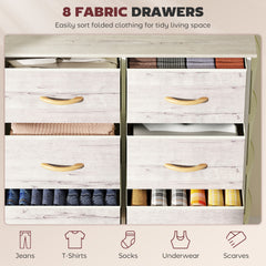 Chest of Eight Fabric Drawers - Natural Wood Finish